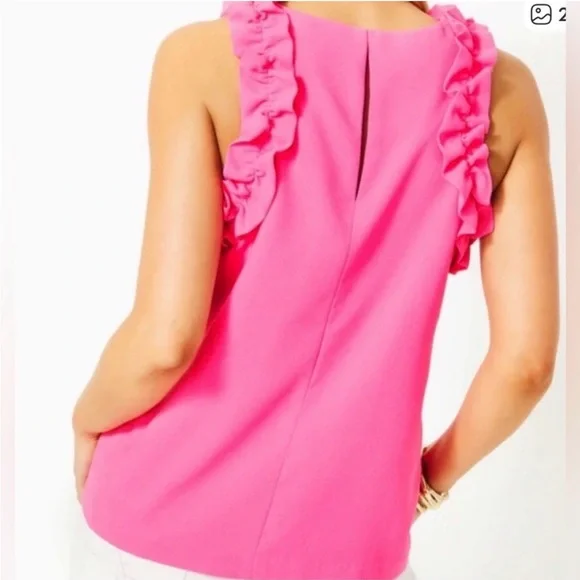Lilly Pulitzer Kaliee Pink Ruffle Sleeveless Top - Picture 2 of 5